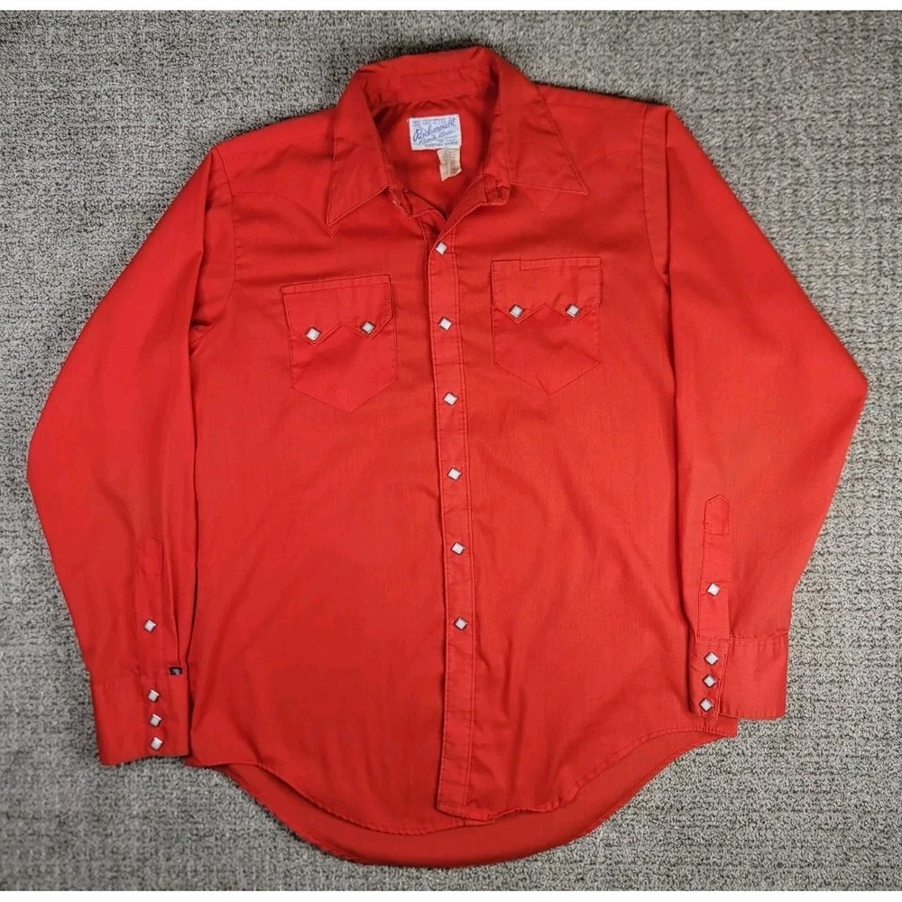 VINTAGE Tru‎ West Rockmount Ranch Wear Shirt Mens Medium 16.5-35 Red Pearl Snap